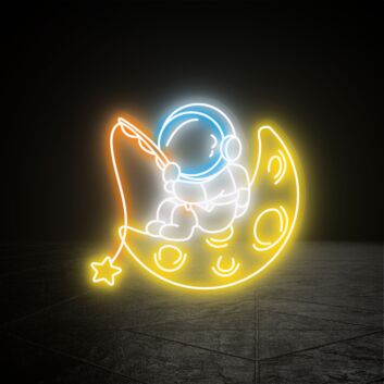 Astronaut LED Neonschild auf dem Mond mit Stern