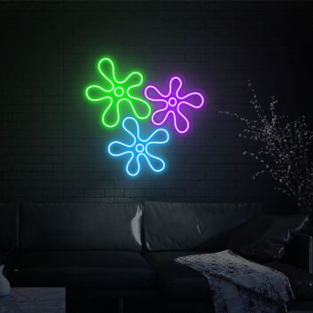 Dreiergruppe abstrakter Blütenformen LED-Neonschild Wohnzimmer Bar