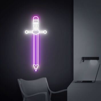 Modernes Neon LED Wandlicht in Schwertform mit Bleistift Design als kreative Wanddekoration