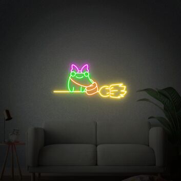 Frosch mit Hexenbesen LED-Neonschild Wohnzimmer Kinderzimmer
