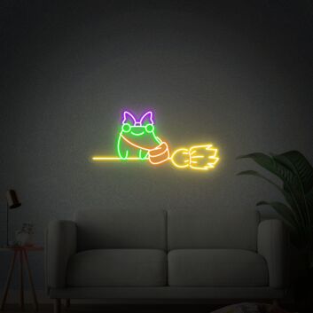 Frosch mit Hexenbesen LED-Neonschild Wohnzimmer Kinderzimmer