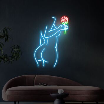 Abstrakte Frau mit Rose LED-Neonschild für Wohnzimmer oder Atelier