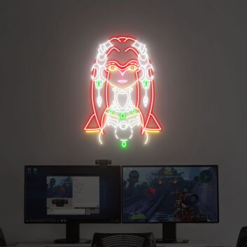 Futuristische Spielfigur mit Kopfschmuck LED-Neonschild Gaming Wohnzimmer