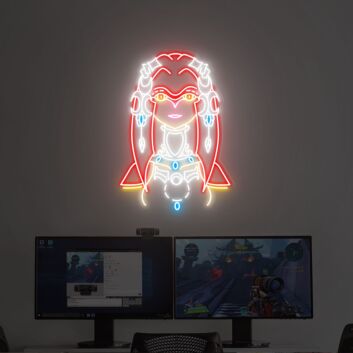 Futuristische Spielfigur mit Kopfschmuck LED-Neonschild Gaming Wohnzimmer
