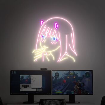 Neon LED Wandlicht mit süßer Anime Stil Mädchen Illustration für Gaming Setup und moderne Zimmer Dekoration