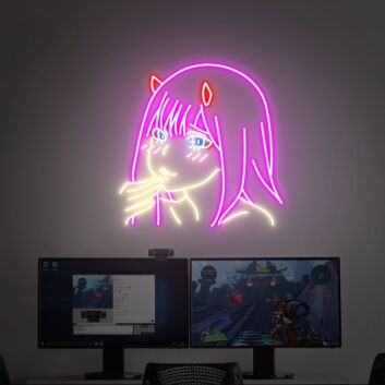 Neon LED Wandlicht mit süßer Anime Stil Mädchen Illustration für Gaming Setup und moderne Zimmer Dekoration