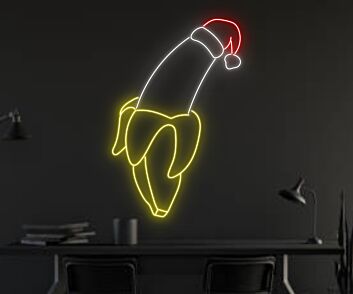 Brighten Your Festive Celebrations and Home Decor with the Whimsical Banana Christmas Hat Led Neon Sign Custom Banana Christmas Led Light – Perfect for Office, Storefronts, and Holiday Parties.