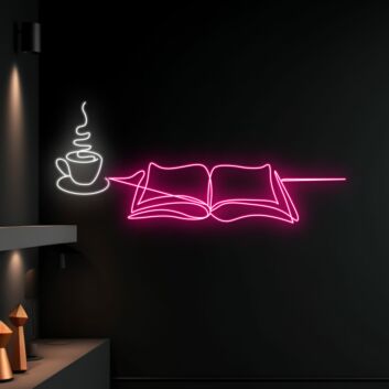 offenes Buch mit Kaffeetasse LED-Neonschild für Wohnzimmer Café