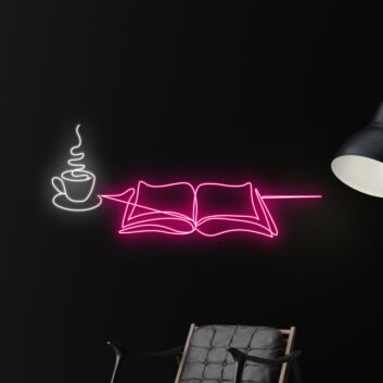 offenes Buch mit Kaffeetasse LED-Neonschild für Wohnzimmer Café