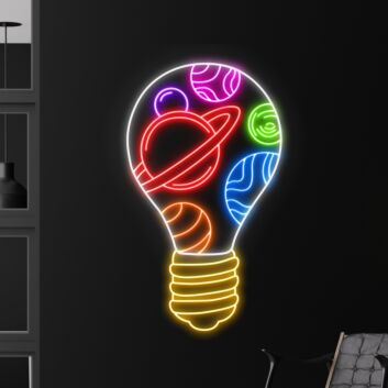 Glühbirne mit Planetenmotiv LED-Neonschild Wohnzimmer Büro