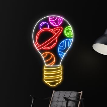 Glühbirne mit Planetenmotiv LED-Neonschild Wohnzimmer Büro