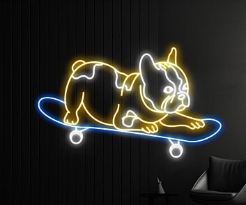 Französische Bulldogge auf Skateboard LED-Neonschild Wohnzimmer Kinderzimmer