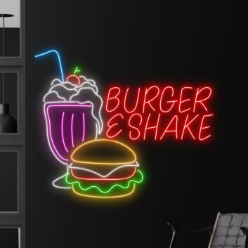 BURGER & SHAKE LED-Neonschild für Restaurant und Diner