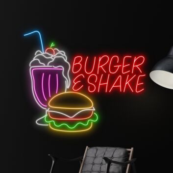 BURGER &amp; SHAKE LED-Neonschild für Restaurant und Diner
