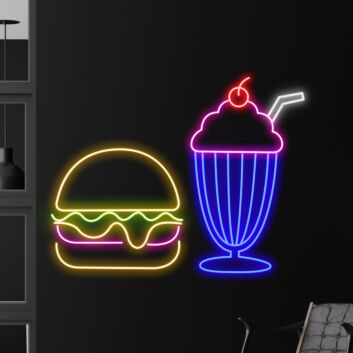 Hamburger und Milchshake LED-Neonschild für Restaurant Café