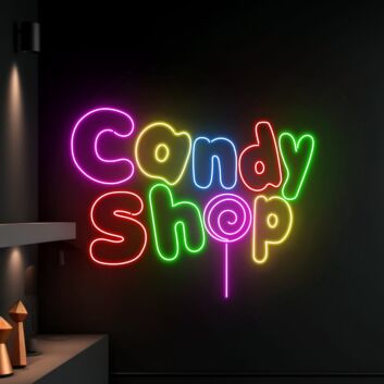 Brighten Your Candy Shop or Sweeten Your Home Decor with Custom Name Candy Shop LED Sign - Perfect for Parties, Weddings, and Retail Displays.