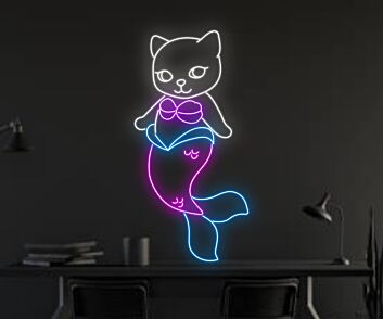 Meerjungfrau Katze LED-Neonschild für Kinderzimmer und Wohnzimmer