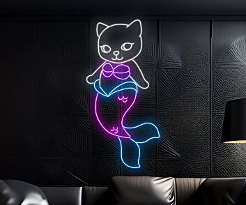 Brighten Your Home, Office, or Party Ambiance with the Cat Mermaid Decor Led Sign – The Perfect Animal Lover Neon Light for Cat Mermaid Enthusiasts and Spa Settings.