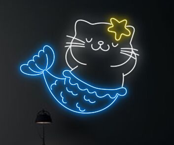 Meerjungfrauenkatze LED-Neonschild für Wohnzimmer und Kinderzimmer
