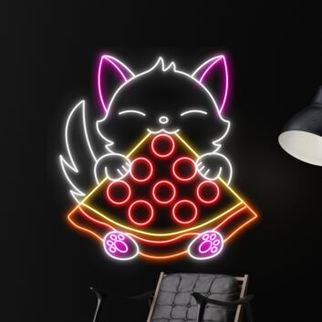 Katze mit Pizzastück LED-Neonschild für Restaurant und Wohnzimmer