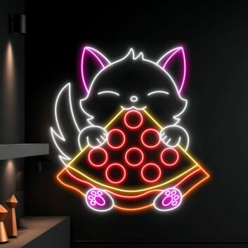 Katze mit Pizzastück LED-Neonschild für Restaurant und Wohnzimmer