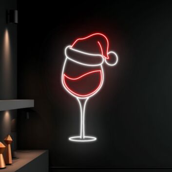 Weinglas mit Weihnachtsmütze LED-Neonschild für Bar und Weihnachten