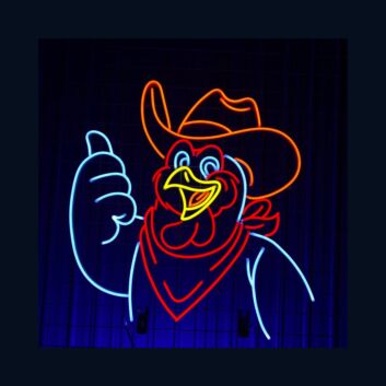 Neon LED Wandlicht mit Cartoon Hahn im Cowboy Stil für Bar Küche Partykeller oder Gaming Raum