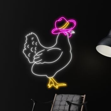 Huhn mit Cowboyhut LED-Neonschild für Bar und Restaurant