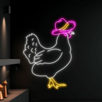 Huhn mit Cowboyhut LED-Neonschild für Bar und Restaurant