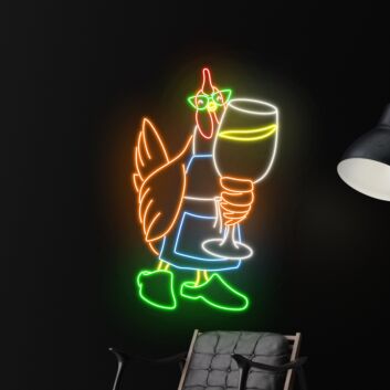 Huhn mit Weinglas LED-Neonschild für Bar Restaurant