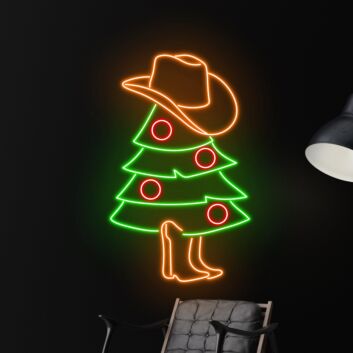 Weihnachtsbaum mit Cowboyhut und Stiefeln LED-Neonschild Wohnzimmer Bar