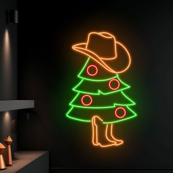Weihnachtsbaum mit Cowboyhut und Stiefeln LED-Neonschild Wohnzimmer Bar