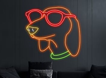 Hund mit Sonnenbrille LED-Neonschild für Wohnzimmer oder Bar