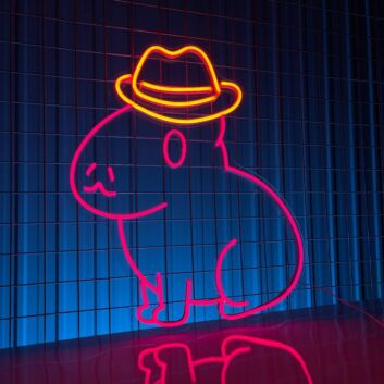 Capybara mit Cowboyhut als LED-Neonschild