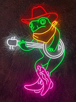 Cowboy-Frosch mit Banjo LED-Neonschild für Bar oder Wohnzimmer