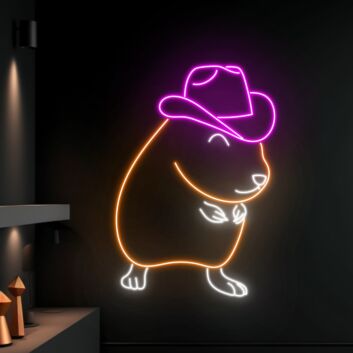 Meerschweinchen mit Cowboyhut LED-Neonschild Wohnzimmer Kinderzimmer