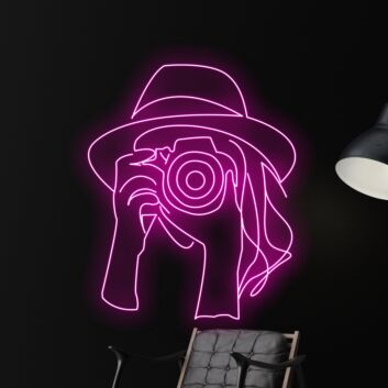 Fotograf mit Kamera und Hut LED-Neonschild für Studio Wohnzimmer