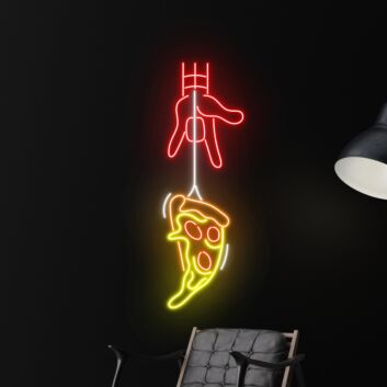 Pizzastück mit Hand LED-Neonschild für Restaurant Küche