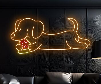Hund mit Pizzastück LED-Neonschild Wohnzimmer Restaurant