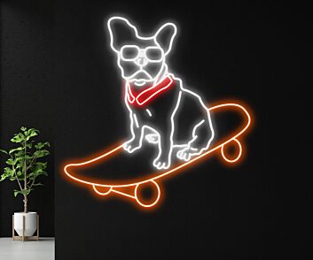 Neon LED Wandlicht mit Skateboard Hund Motiv für modernes Wohnzimmer Jugendzimmer Gaming Raum oder Bar Dekoration