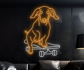 Dackel auf Skateboard LED-Neonschild Wohnzimmer Kinderzimmer