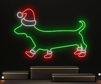 Dackel mit Weihnachtsmütze und Stiefeln LED-Neonschild Wohnzimmer Weihnachten