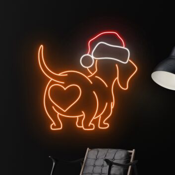 Dackel mit Weihnachtsmütze und Herzmotiv LED-Neonschild Wohnzimmer Weihnachten