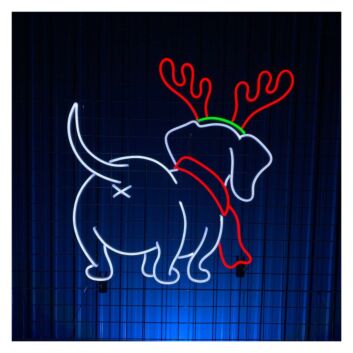 Hund mit Rentiergeweih LED-Neonschild Weihnachten Wohnzimmer