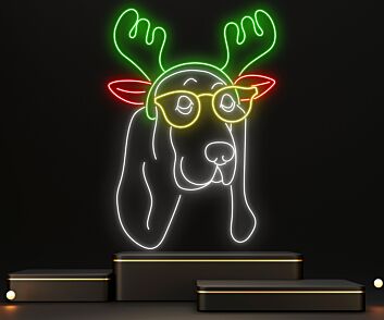 Hund mit Geweih und Brille LED-Neonschild Wohnzimmer Bar