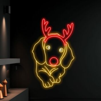 Hund mit Rentiergeweih LED-Neonschild Wohnzimmer Weihnachten