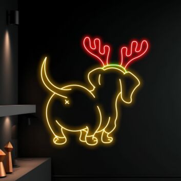 Hund mit Rentiergeweih LED-Neonschild Wohnzimmer Weihnachten