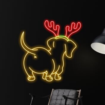 Hund mit Rentiergeweih LED-Neonschild Wohnzimmer Weihnachten