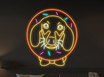 Dackelkopf im Donut LED-Neonschild Wohnzimmer Café