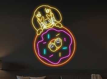 Dackel mit Donut LED-Neonschild für Café und Wohnzimmer